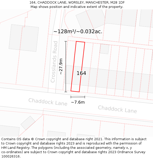 164, CHADDOCK LANE, WORSLEY, MANCHESTER, M28 1DF: Plot and title map