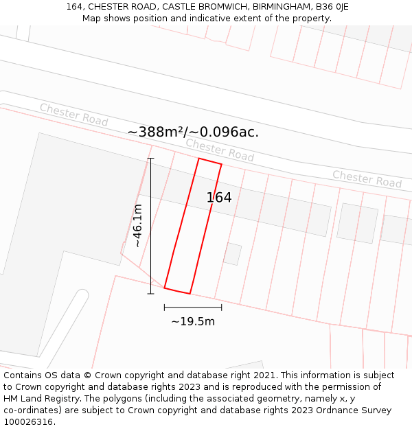 164, CHESTER ROAD, CASTLE BROMWICH, BIRMINGHAM, B36 0JE: Plot and title map