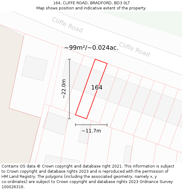 164, CLIFFE ROAD, BRADFORD, BD3 0LT: Plot and title map