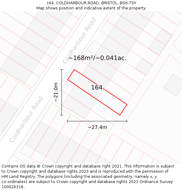 164, COLDHARBOUR ROAD, BRISTOL, BS6 7SY: Plot and title map