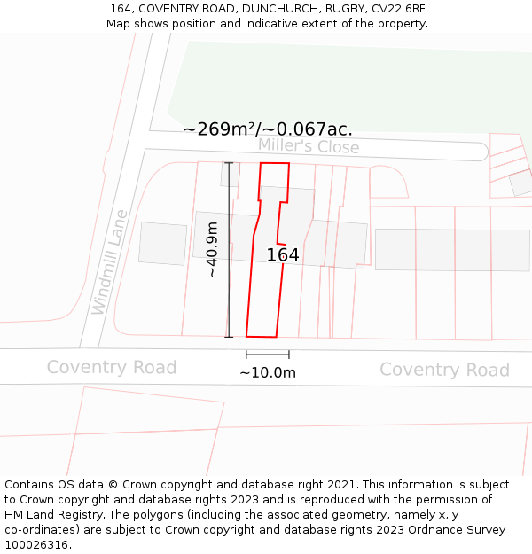 164, COVENTRY ROAD, DUNCHURCH, RUGBY, CV22 6RF: Plot and title map