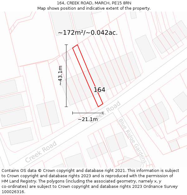 164, CREEK ROAD, MARCH, PE15 8RN: Plot and title map