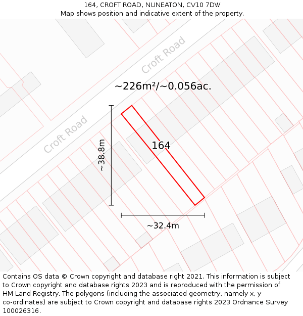 164, CROFT ROAD, NUNEATON, CV10 7DW: Plot and title map