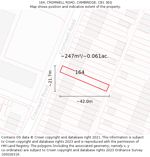 164, CROMWELL ROAD, CAMBRIDGE, CB1 3EQ: Plot and title map