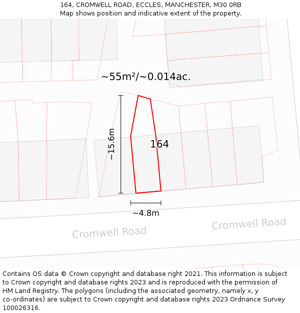 164, CROMWELL ROAD, ECCLES, MANCHESTER, M30 0RB: Plot and title map
