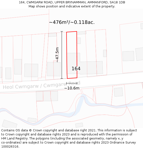 164, CWMGARW ROAD, UPPER BRYNAMMAN, AMMANFORD, SA18 1DB: Plot and title map