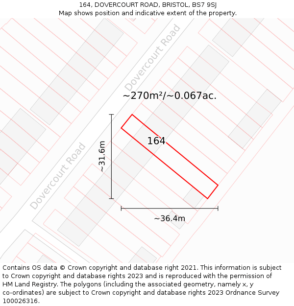 164, DOVERCOURT ROAD, BRISTOL, BS7 9SJ: Plot and title map