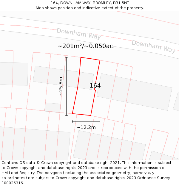 164, DOWNHAM WAY, BROMLEY, BR1 5NT: Plot and title map