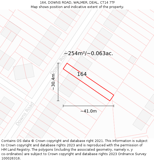 164, DOWNS ROAD, WALMER, DEAL, CT14 7TF: Plot and title map