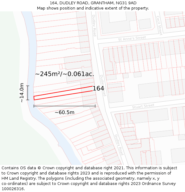 164, DUDLEY ROAD, GRANTHAM, NG31 9AD: Plot and title map