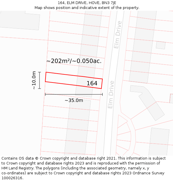 164, ELM DRIVE, HOVE, BN3 7JE: Plot and title map