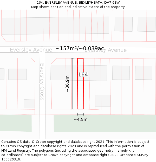 164, EVERSLEY AVENUE, BEXLEYHEATH, DA7 6SW: Plot and title map