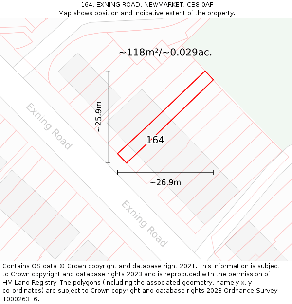 164, EXNING ROAD, NEWMARKET, CB8 0AF: Plot and title map