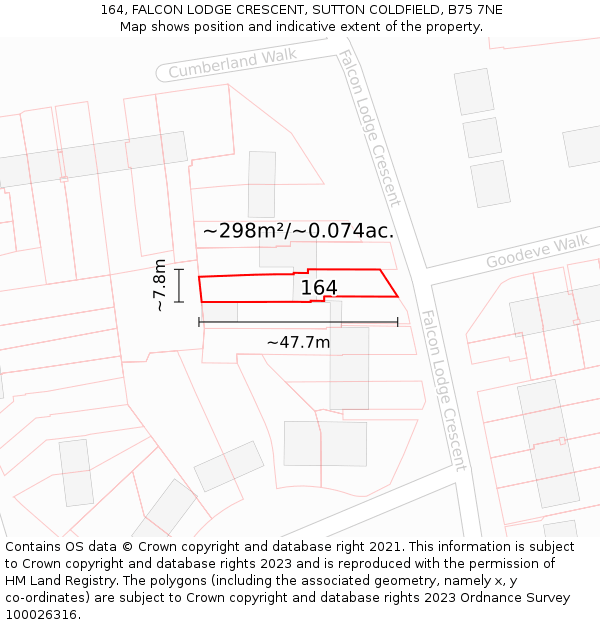 164, FALCON LODGE CRESCENT, SUTTON COLDFIELD, B75 7NE: Plot and title map