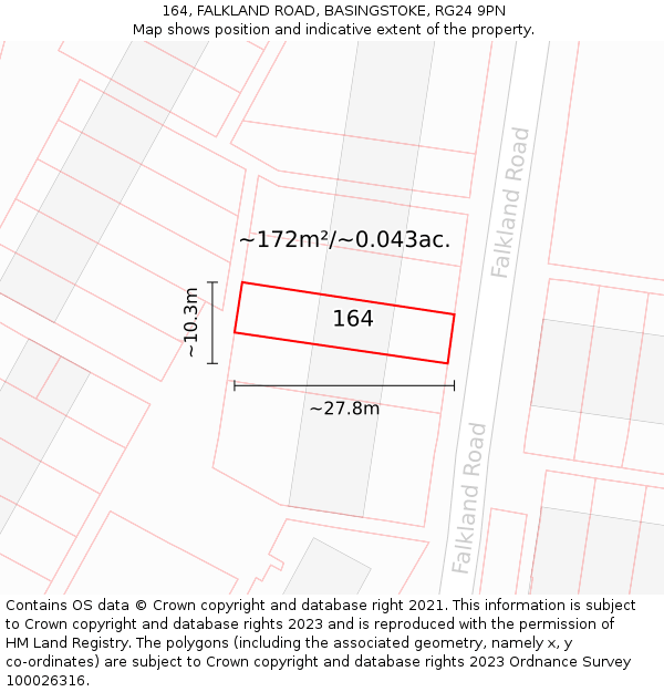 164, FALKLAND ROAD, BASINGSTOKE, RG24 9PN: Plot and title map