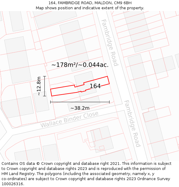 164, FAMBRIDGE ROAD, MALDON, CM9 6BH: Plot and title map