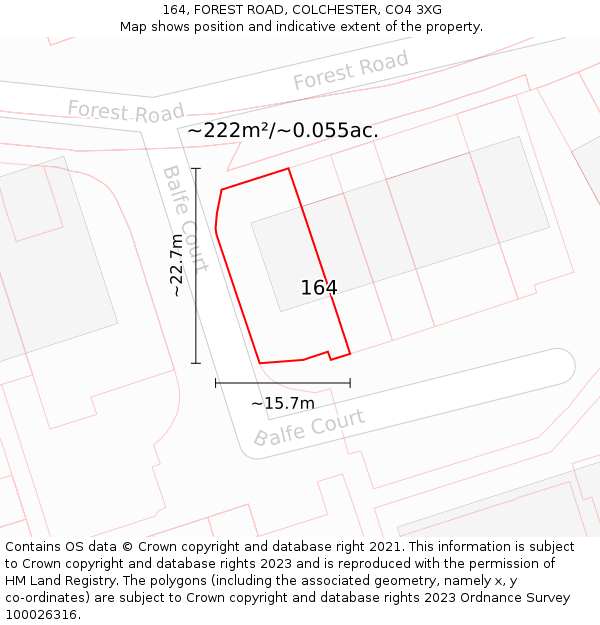 164, FOREST ROAD, COLCHESTER, CO4 3XG: Plot and title map