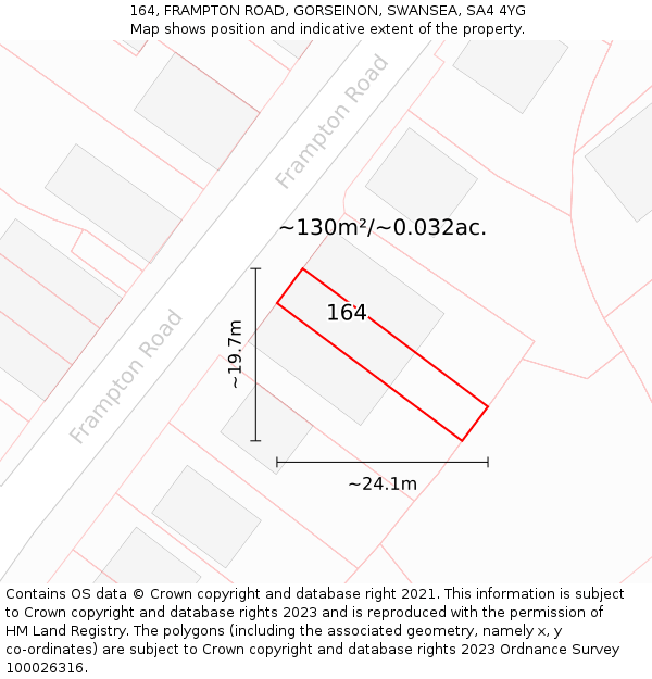 164, FRAMPTON ROAD, GORSEINON, SWANSEA, SA4 4YG: Plot and title map