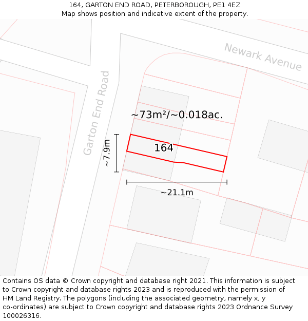 164, GARTON END ROAD, PETERBOROUGH, PE1 4EZ: Plot and title map