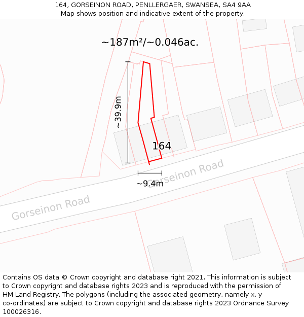 164, GORSEINON ROAD, PENLLERGAER, SWANSEA, SA4 9AA: Plot and title map