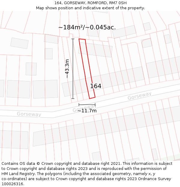 164, GORSEWAY, ROMFORD, RM7 0SH: Plot and title map