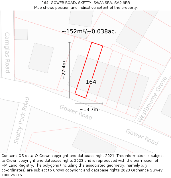 164, GOWER ROAD, SKETTY, SWANSEA, SA2 9BR: Plot and title map