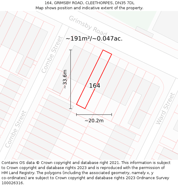 164, GRIMSBY ROAD, CLEETHORPES, DN35 7DL: Plot and title map
