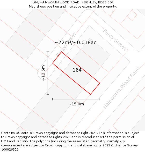 164, HAINWORTH WOOD ROAD, KEIGHLEY, BD21 5DF: Plot and title map