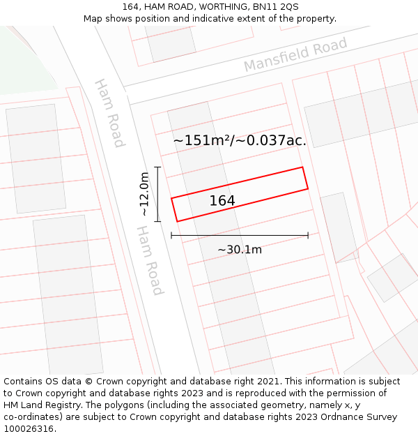 164, HAM ROAD, WORTHING, BN11 2QS: Plot and title map
