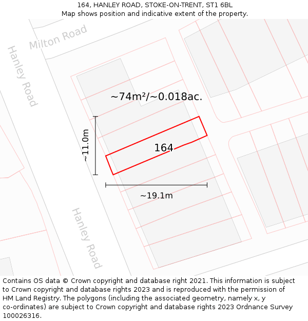 164, HANLEY ROAD, STOKE-ON-TRENT, ST1 6BL: Plot and title map