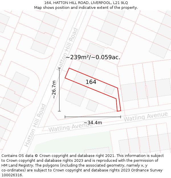 164, HATTON HILL ROAD, LIVERPOOL, L21 9LQ: Plot and title map