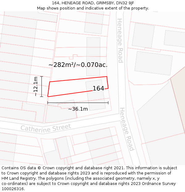 164, HENEAGE ROAD, GRIMSBY, DN32 9JF: Plot and title map