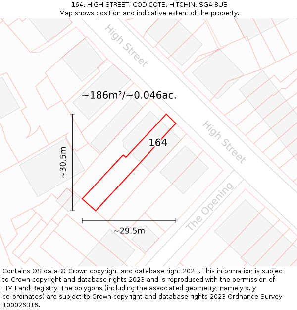 164, HIGH STREET, CODICOTE, HITCHIN, SG4 8UB: Plot and title map