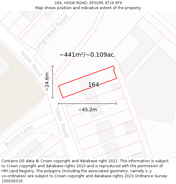 164, HOOK ROAD, EPSOM, KT19 8TX: Plot and title map