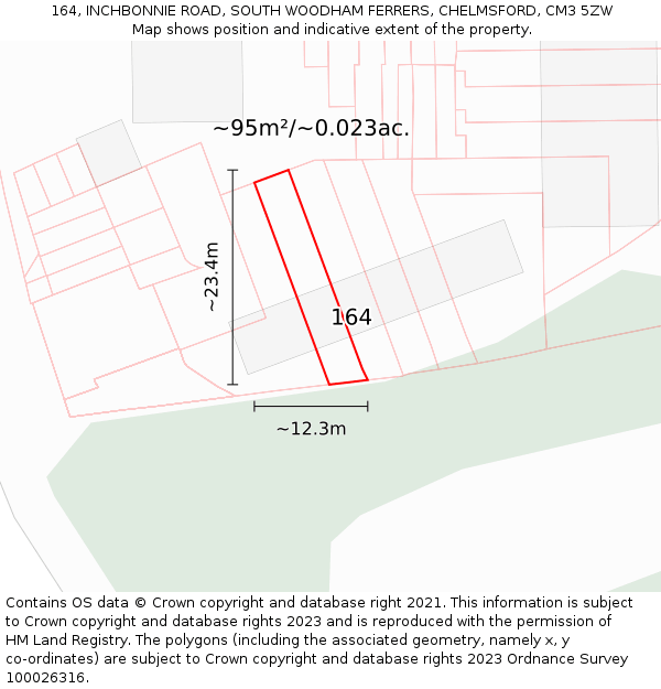 164, INCHBONNIE ROAD, SOUTH WOODHAM FERRERS, CHELMSFORD, CM3 5ZW: Plot and title map