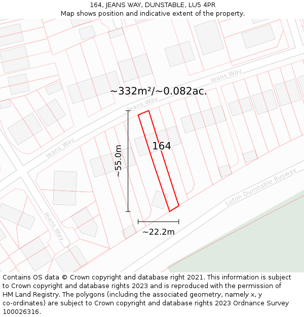 164, JEANS WAY, DUNSTABLE, LU5 4PR: Plot and title map