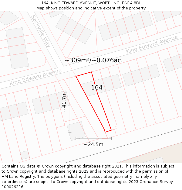 164, KING EDWARD AVENUE, WORTHING, BN14 8DL: Plot and title map
