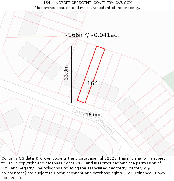 164, LINCROFT CRESCENT, COVENTRY, CV5 8GX: Plot and title map
