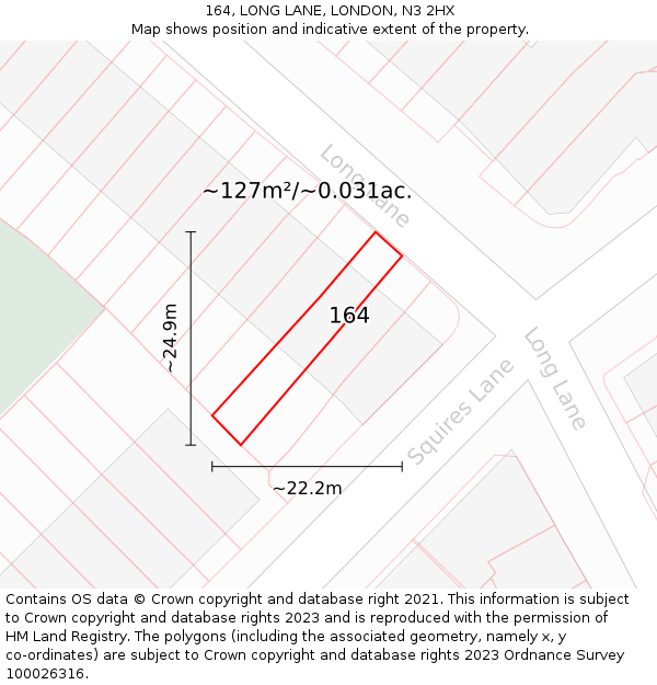 164, LONG LANE, LONDON, N3 2HX: Plot and title map