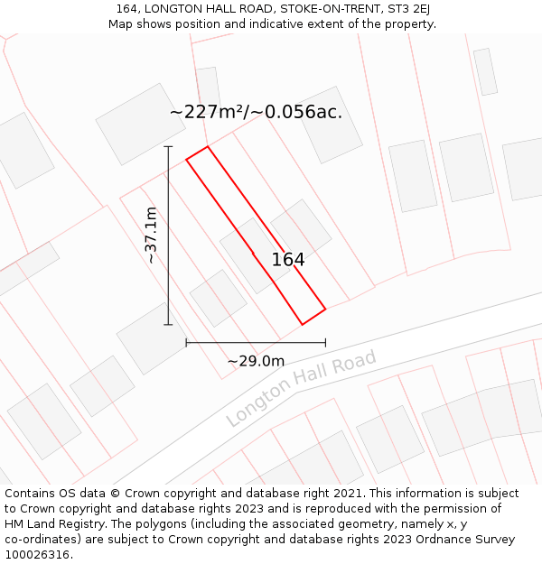 164, LONGTON HALL ROAD, STOKE-ON-TRENT, ST3 2EJ: Plot and title map