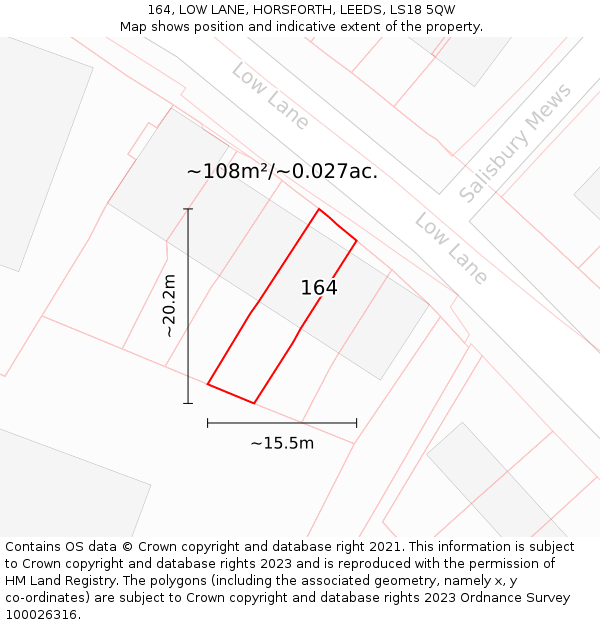 164, LOW LANE, HORSFORTH, LEEDS, LS18 5QW: Plot and title map