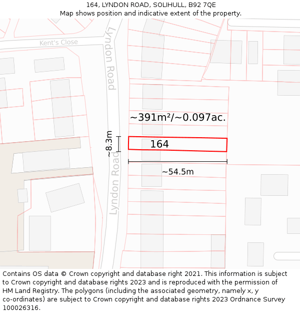 164, LYNDON ROAD, SOLIHULL, B92 7QE: Plot and title map