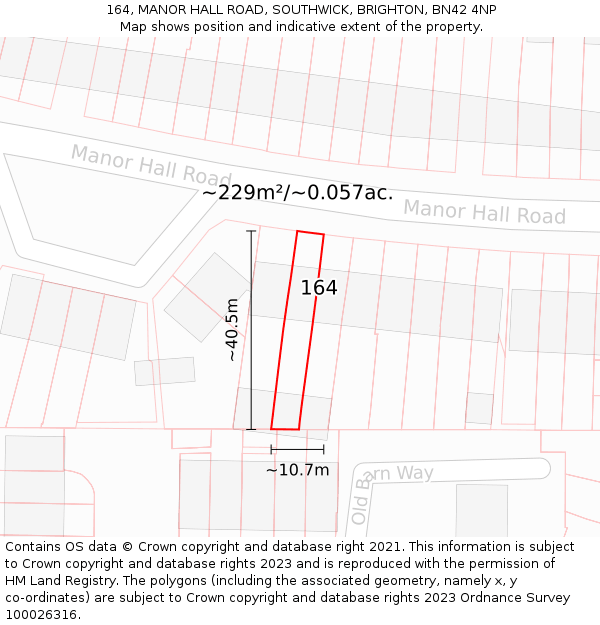 164, MANOR HALL ROAD, SOUTHWICK, BRIGHTON, BN42 4NP: Plot and title map
