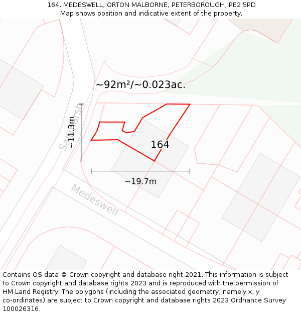 164, MEDESWELL, ORTON MALBORNE, PETERBOROUGH, PE2 5PD: Plot and title map
