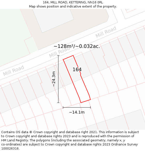 164, MILL ROAD, KETTERING, NN16 0RL: Plot and title map