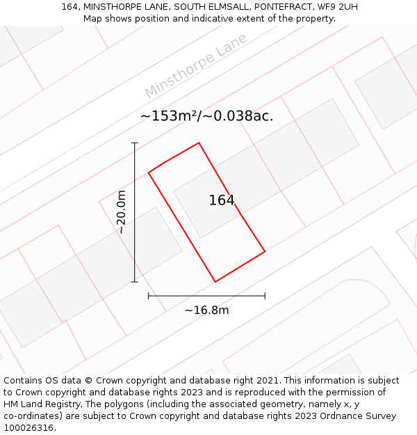 164, MINSTHORPE LANE, SOUTH ELMSALL, PONTEFRACT, WF9 2UH: Plot and title map