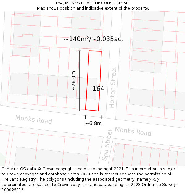 164, MONKS ROAD, LINCOLN, LN2 5PL: Plot and title map