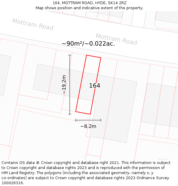 164, MOTTRAM ROAD, HYDE, SK14 2RZ: Plot and title map