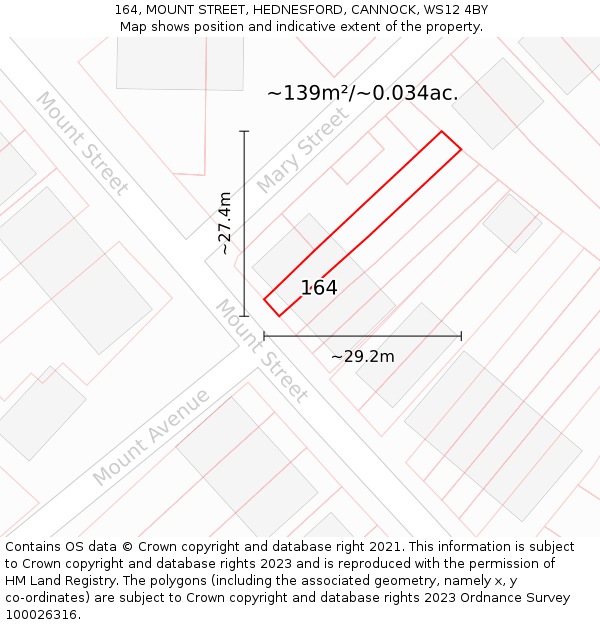 164, MOUNT STREET, HEDNESFORD, CANNOCK, WS12 4BY: Plot and title map