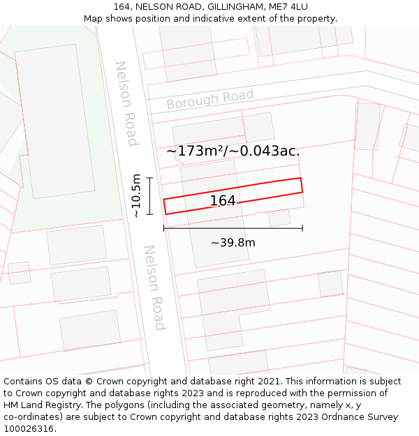 164, NELSON ROAD, GILLINGHAM, ME7 4LU: Plot and title map